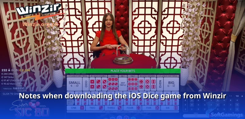 Notes when downloading the iOS Dice game from Winzir